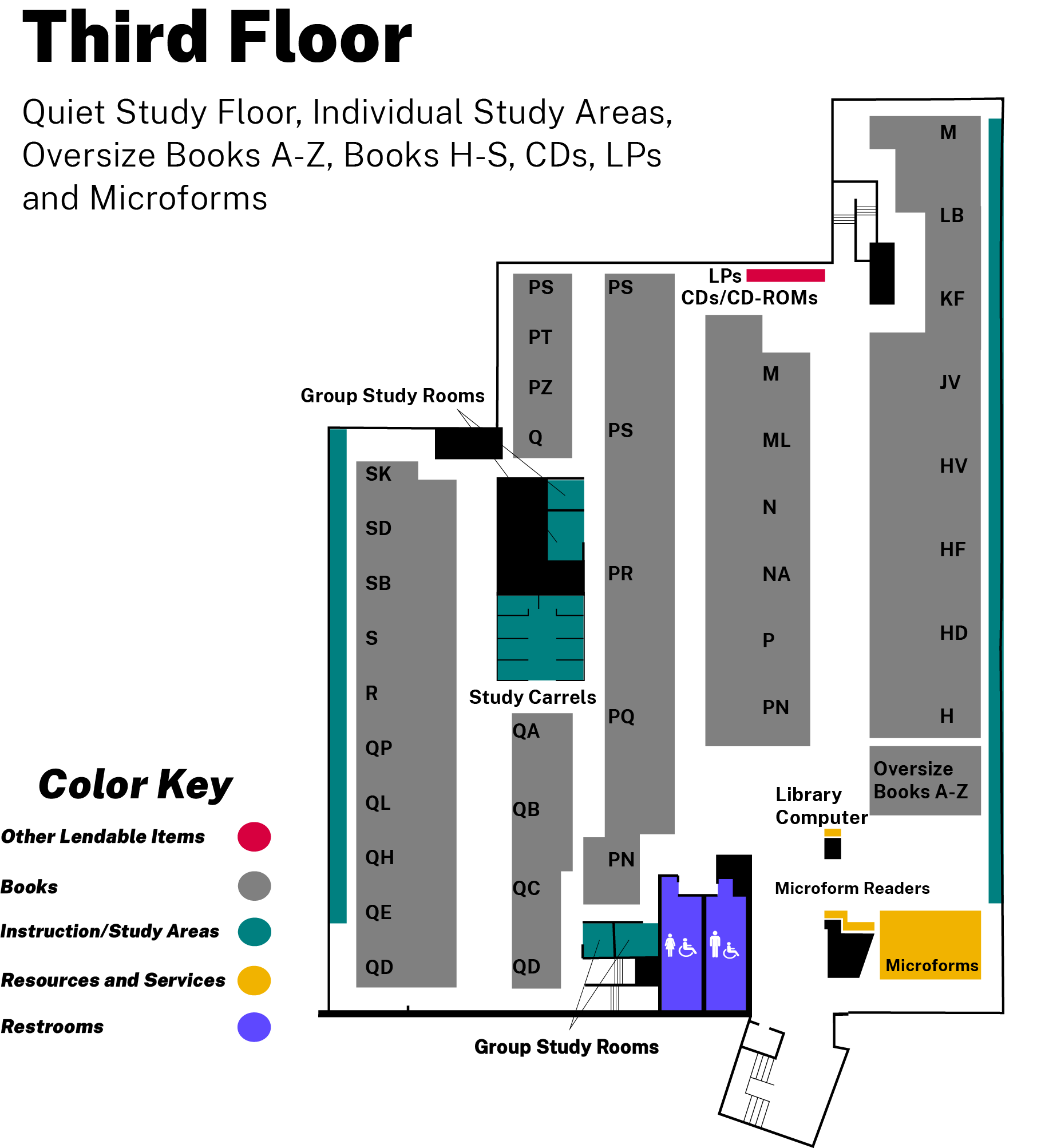 map of Third Floor highlighting services as described in the content
