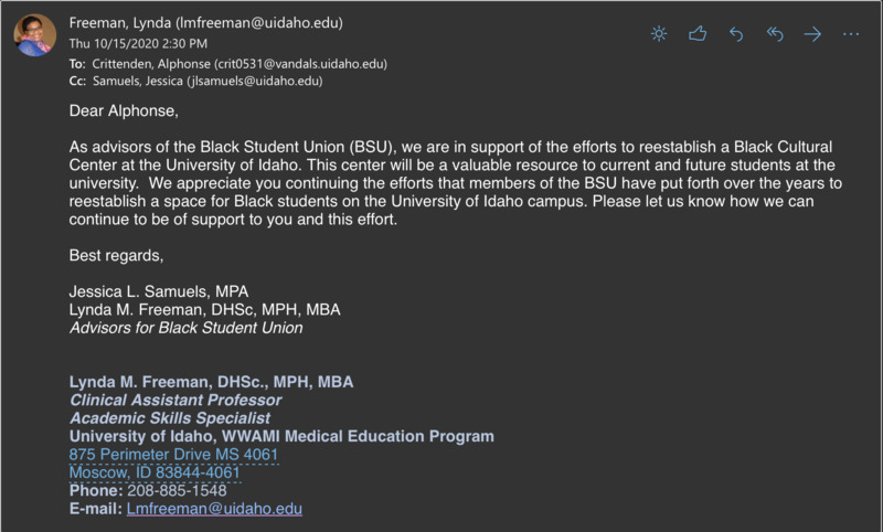 BSU Advisors Letter of Support for ISUB Space