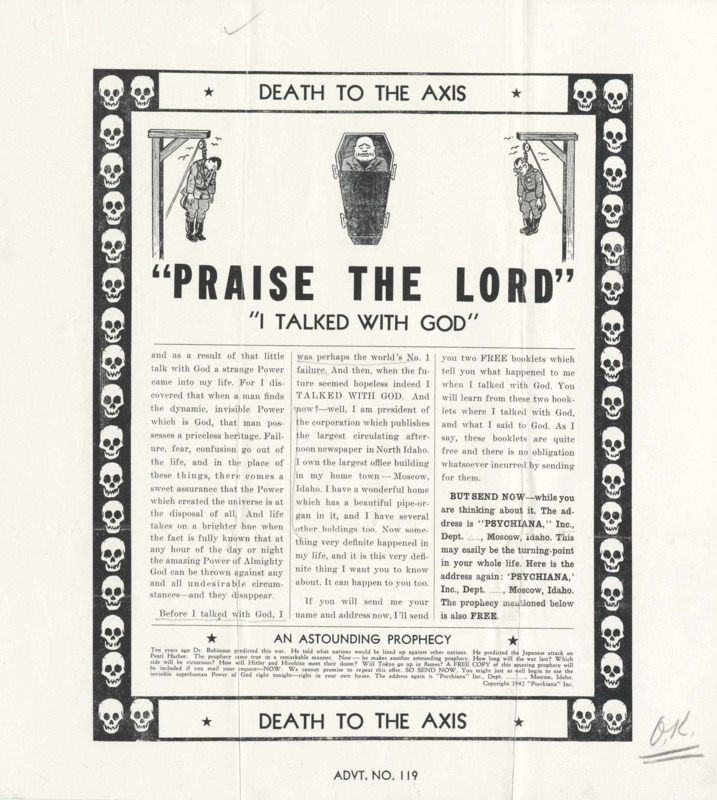 Single-page form notice asks that the reader send in for the two free booklets now. Frank B. Robinson tells how he was a failure before he talked with God and now he has all his needs met.