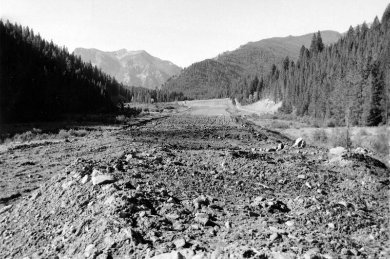 item thumbnail for Work on the northern end of the Big Creek airstrip, Goat Mountain in view