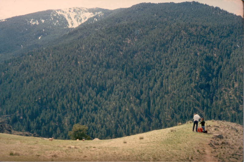 item thumbnail for Jim Wood and Terry Mauer from University of Idaho News Bureau doing documentary on Taylor Wilderness Research Station and wildlife, at the first bench looking south