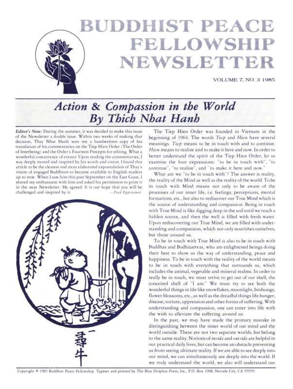 Buddhist Peace Fellowship Newsletter, vol. 7, no. 3, 1985 | Buddhist ...