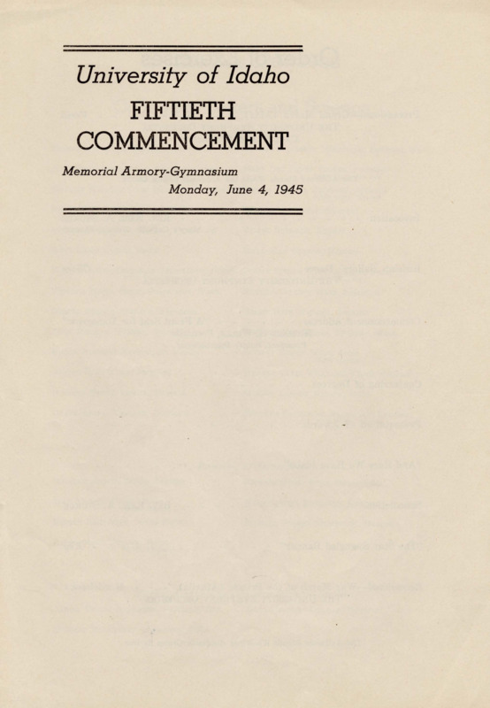 University of Idaho Fiftieth Commencement U of I Commencement Programs