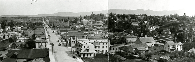 item thumbnail for A panoramic view of Moscow, Idaho including Main Street and residential areas.  Moscow Mountain can be seen in the background.