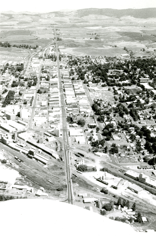 item thumbnail for Aerial view of Moscow, Idaho Main Street