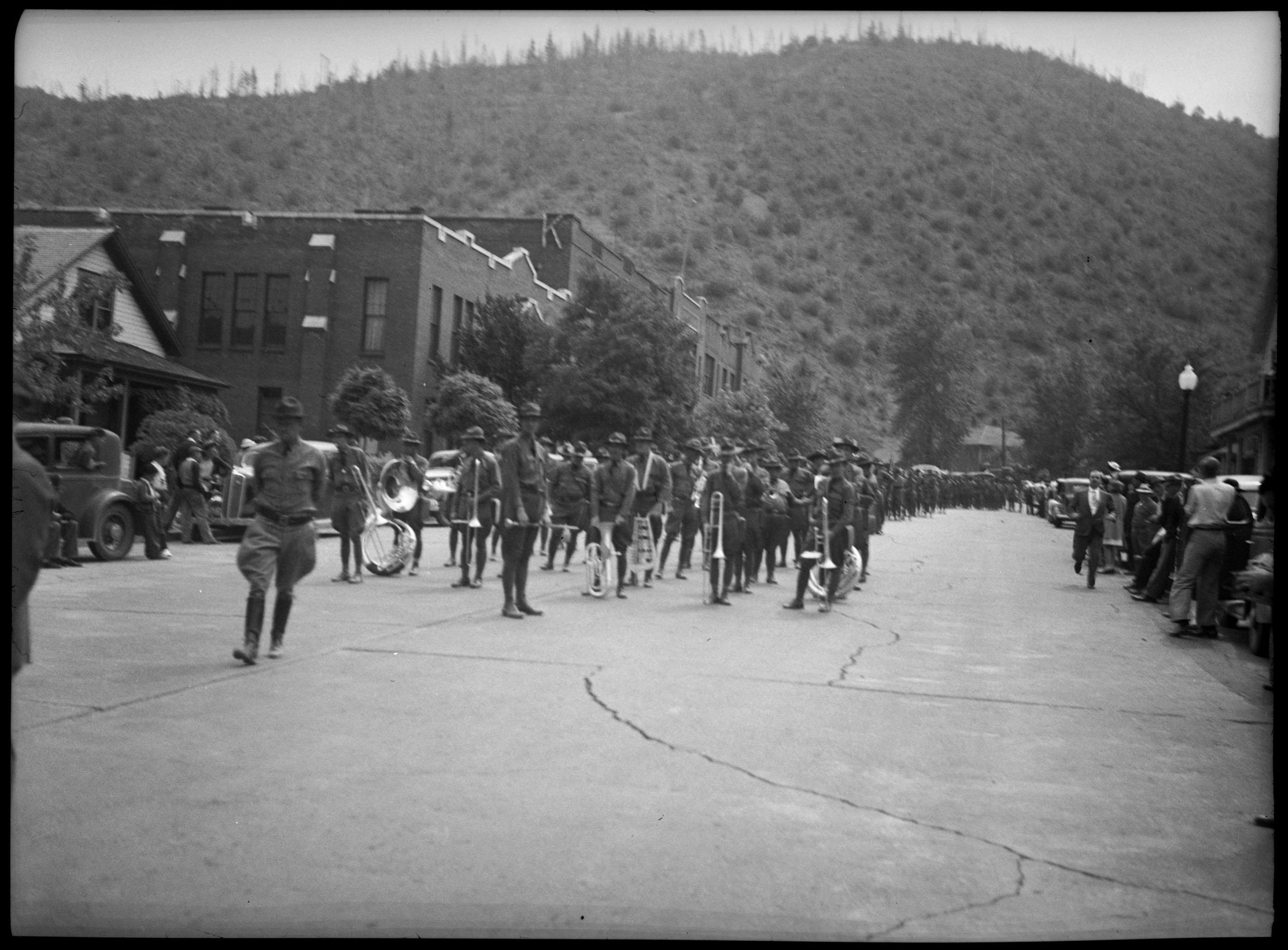 Marching band in Miner Picnic Parade W. Tabor Photographs