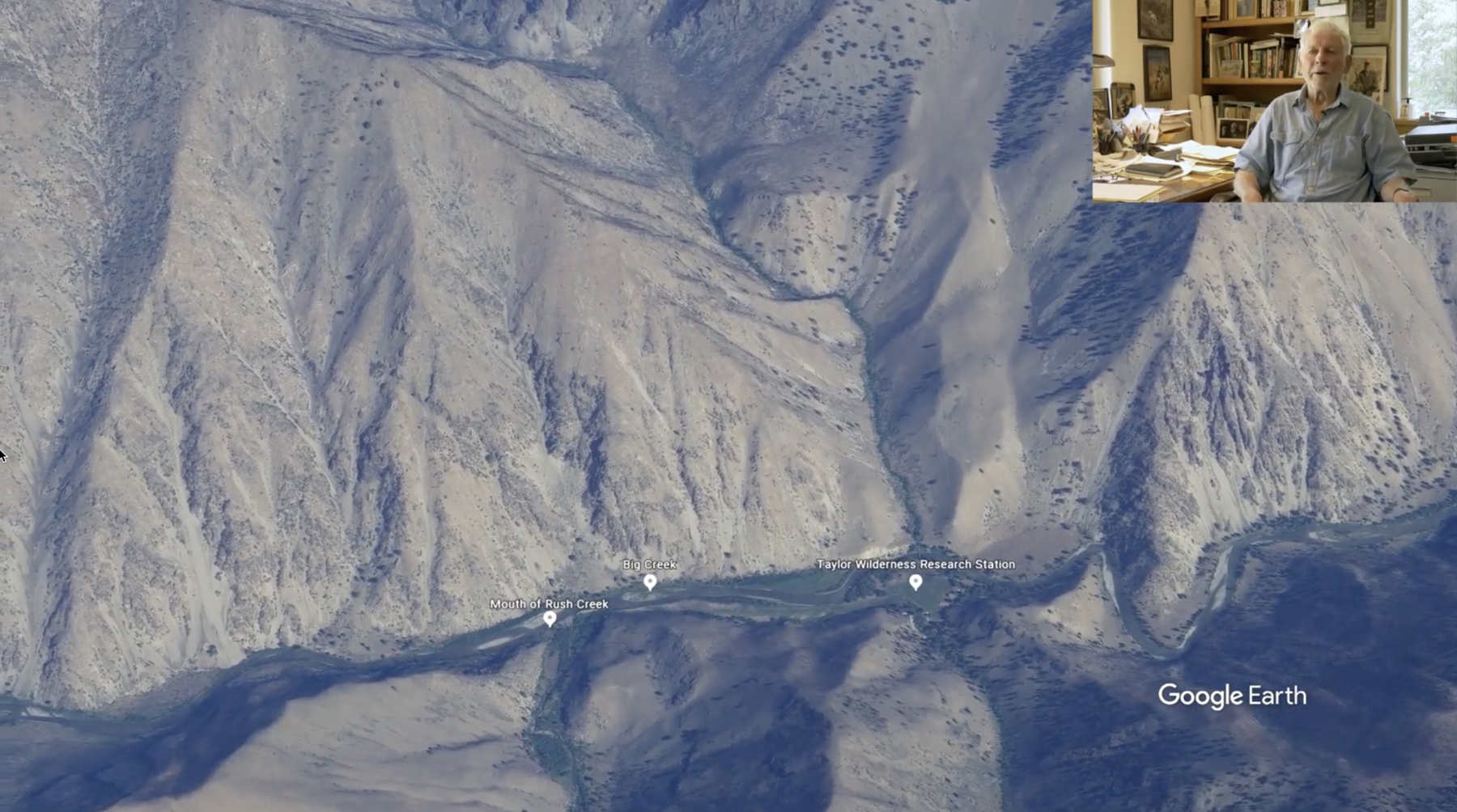 Still image of Google Earth view from Maurice Hornocker's video